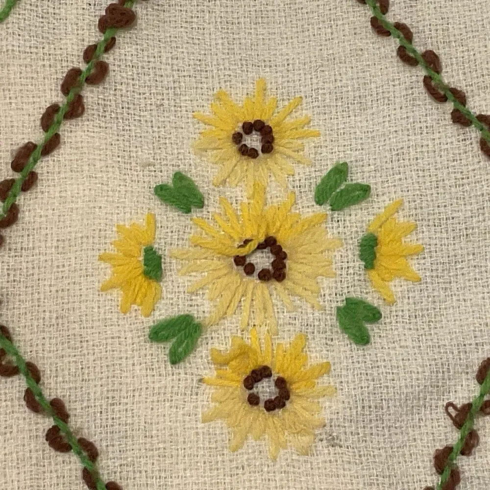 Vintage Handmade Throw Crewel Embroidered Cottage Granny Wool 54 X 66 MCM